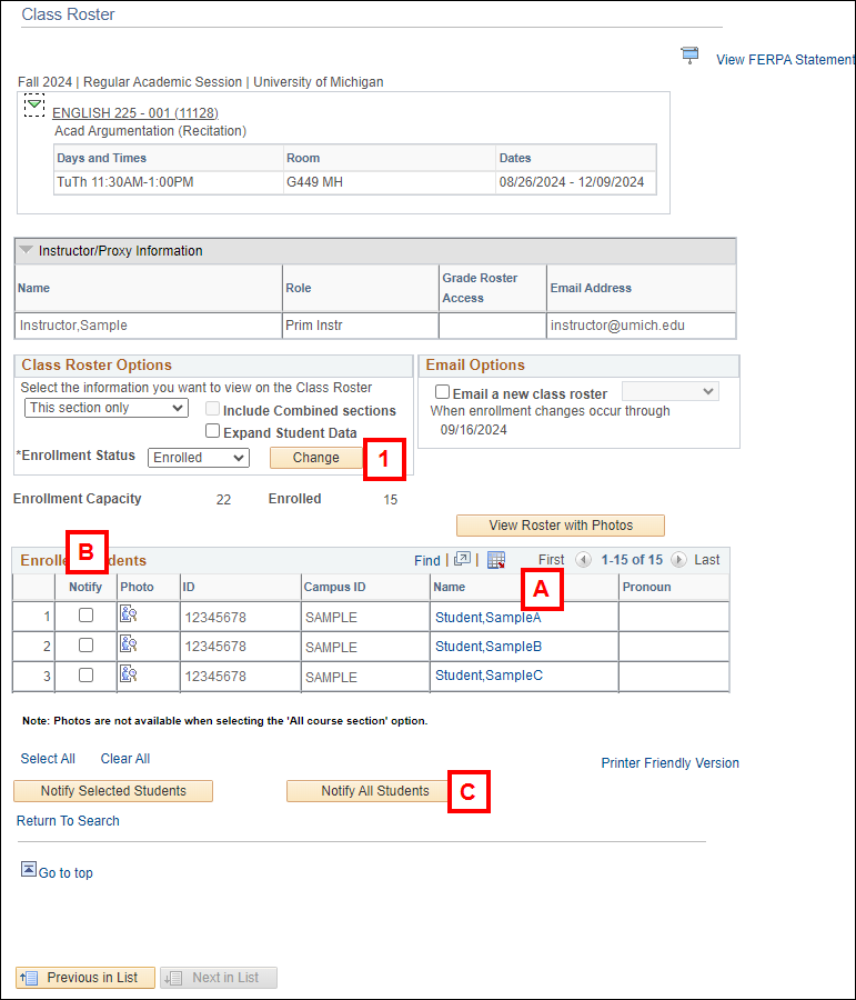 Class Roster with sending email options.