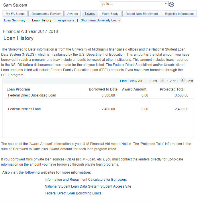 Loan History page