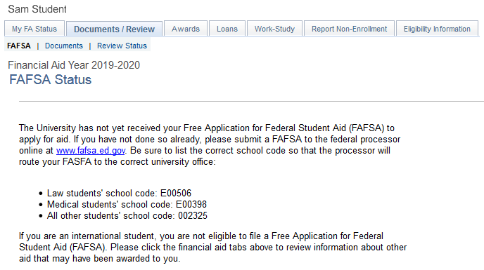 My FAFSA Status page