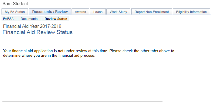 Financial Aid Review Status Page