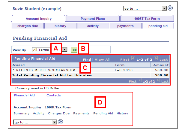 Pending Financial Aid Page